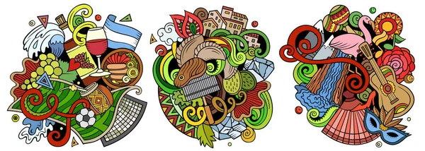 Argentina Desenhos Animados Raster Doodle Set Composições Detalhadas Coloridas Com — Fotografia de Stock