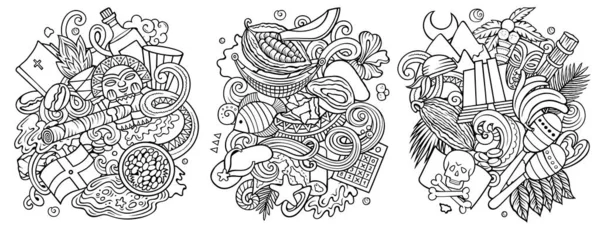 República Dominicana Dibujos Animados Raster Doodle Diseños Conjunto Composiciones Detalladas — Foto de Stock