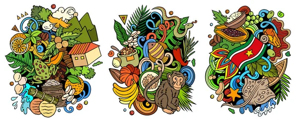 Suriname Cartoon Raster Doodle Designs Set Farbenfrohe Kompositionen Mit Vielen — Stockfoto