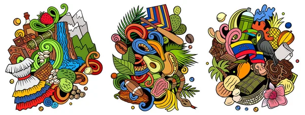 Venezuela Cartoon Raster Doodle Designs Set Colorful Detailed Compositions Lot — Stock Photo, Image