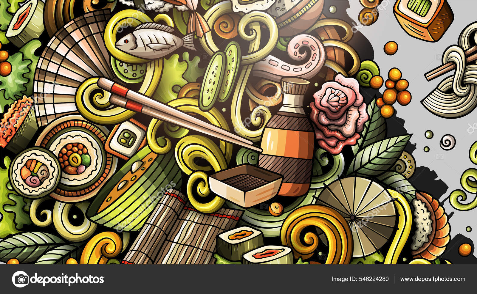 Banner Garabatos Dibujado Mano Comida Japonesa Folleto Detallado Dibujos  Animados Ilustración de stock #546224280 de ©3dsparrow, image size:1600x989