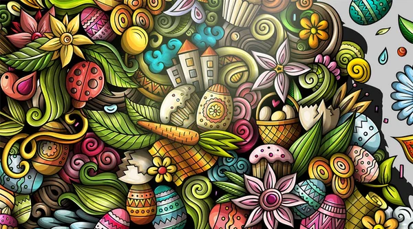 Cartoon Cute Colorful Raster Doodles Happy Easter Horizontal Banner Design — Stock Photo, Image