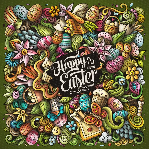 Happy Easter Raster Doodles Illustration Holiday Elements Objects Cartoon Background — Stock Photo, Image