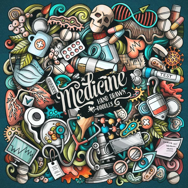 Medicin Handritade Raster Doodles Illustration Medicinsk Affischdesign Vetenskapliga Element Och — Stockfoto