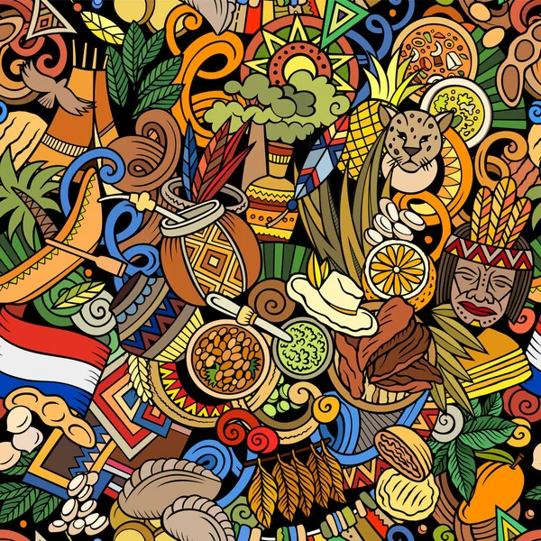 Cartoon Doodles Paraguay nahtloses Muster. — Stockfoto