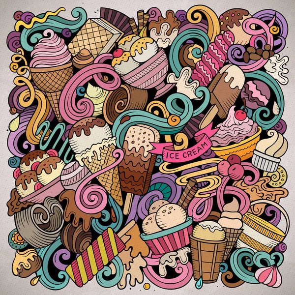 アイスクリーム手描かれたラスターのドアのイラスト スイーツポスターデザイン 甘い食べ物の要素やオブジェクト漫画の背景 明るい色面白い画像 — ストック写真