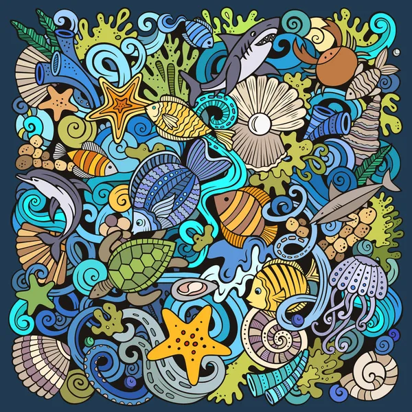 Иллюстрация Подводного Мира Красочный Детальный Большим Количеством Объектов Заднем Плане — стоковое фото