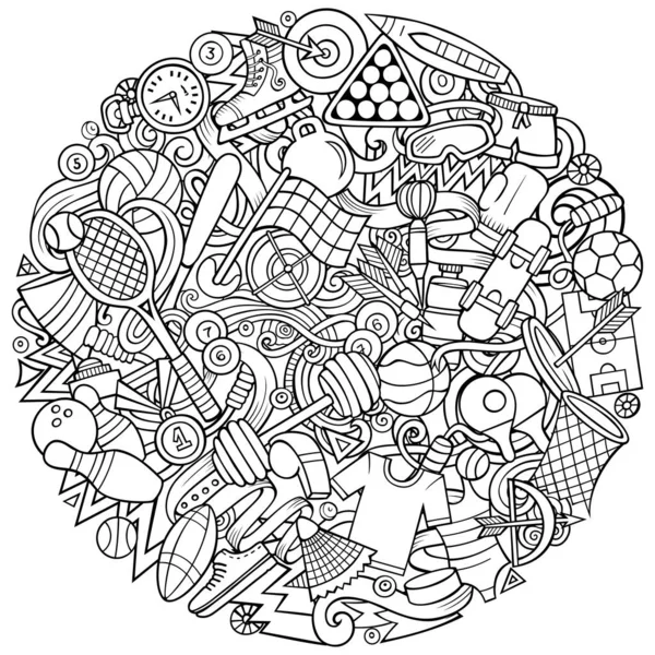 Sport Ręcznie Rysowane Rastrowe Doodles Ilustracji Zajęcia Okrągłe Elementy Lekkoatletyczne — Zdjęcie stockowe