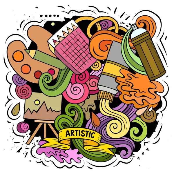 Art vector doodles illustration. Künstler Elemente und Objekte Cartoon Hintergrund. — Stockvektor