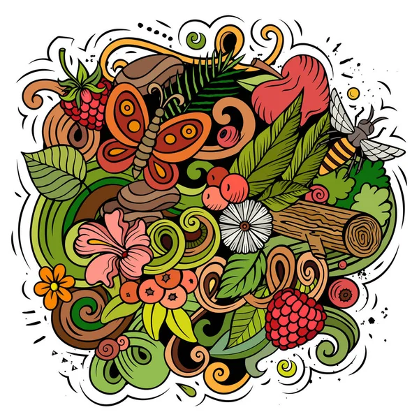 Verano naturaleza vector garabatos ilustración. — Archivo Imágenes Vectoriales