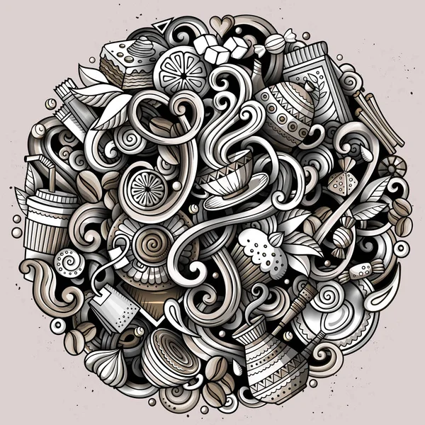 Café mão engraçada desenhado raster doodles ilustração . — Fotografia de Stock