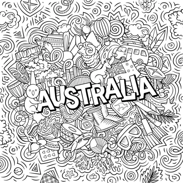 Avustralya el çizimi karalama çizimi. Komik yerel tasarım. — Stok fotoğraf