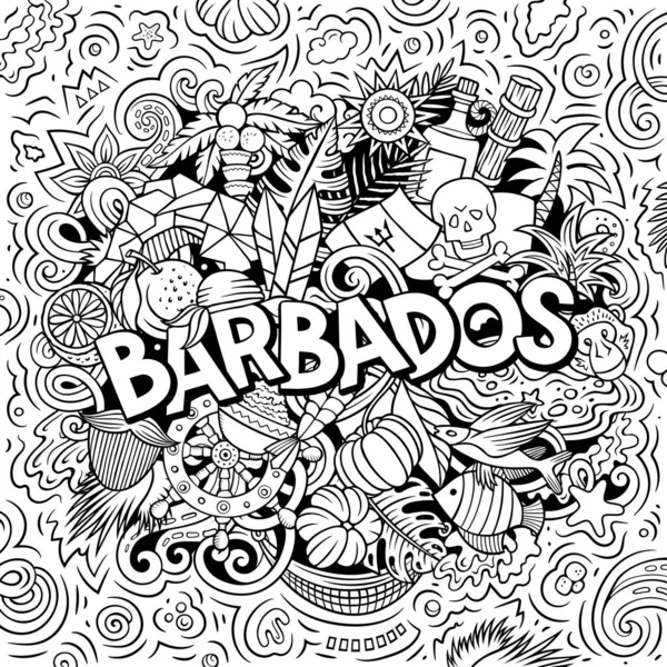 Barbados dibujado a mano ilustración garabato de dibujos animados. Diseño local divertido. —  Fotos de Stock