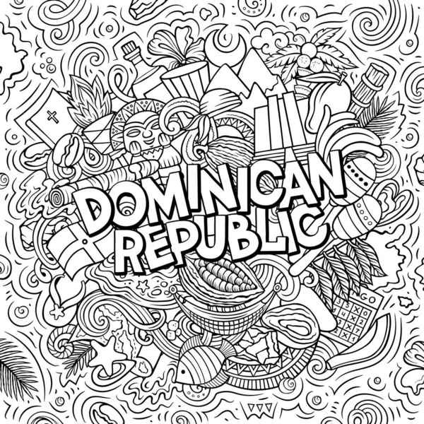 Dominikai Köztársaság kézzel rajzolt rajzfilm firka illusztráció. Vicces helyi design.. — Stock Fotó