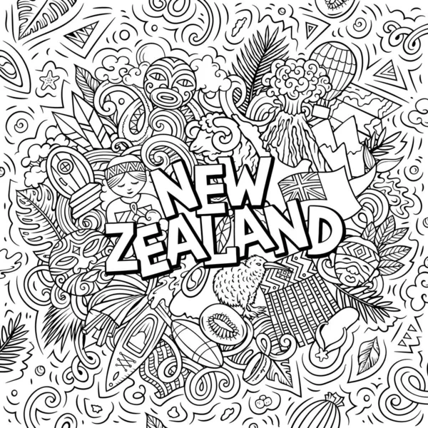 Nouvelle-Zélande dessin à la main illustration de gribouillage de dessin animé. Design local drôle. — Photo