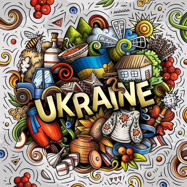 Ukraine hand drawn cartoon doodle illustration. Funny Ukrainian design. — Stockfoto