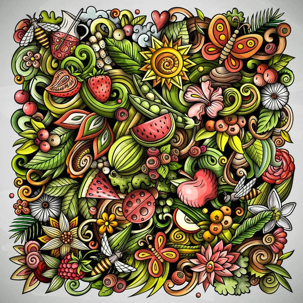 ฤดูร้อนธรรมชาติการ์ตูน raster doodles ภาพประกอบ . — ภาพถ่ายสต็อก