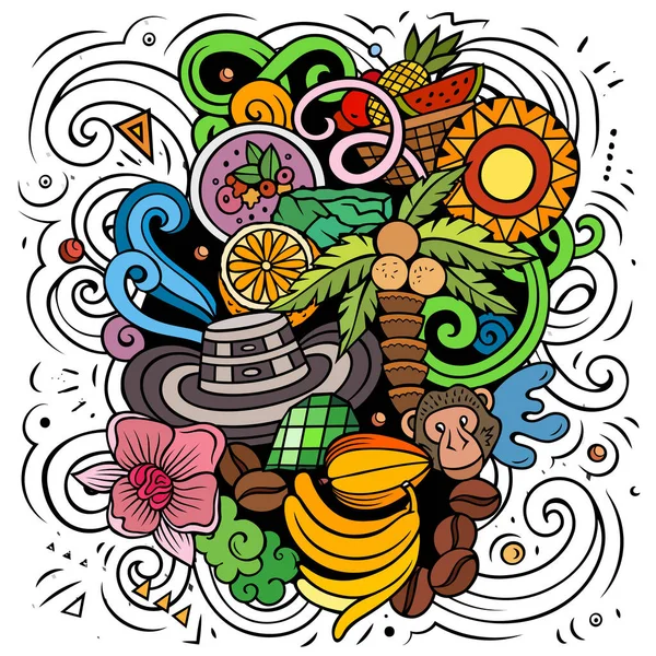 Колумбия Вручную Нарисовала Иллюстрацию Мультяшных Каракулей Забавный Колумбийский Дизайн Путешествия — стоковое фото
