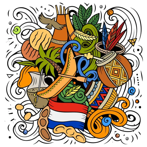 Illustrazione degli scarabocchi dei cartoni animati disegnati a mano in Paraguay. — Foto Stock