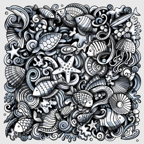 Kreskówka raster bazgroły Podwodny świat ilustracja — Zdjęcie stockowe