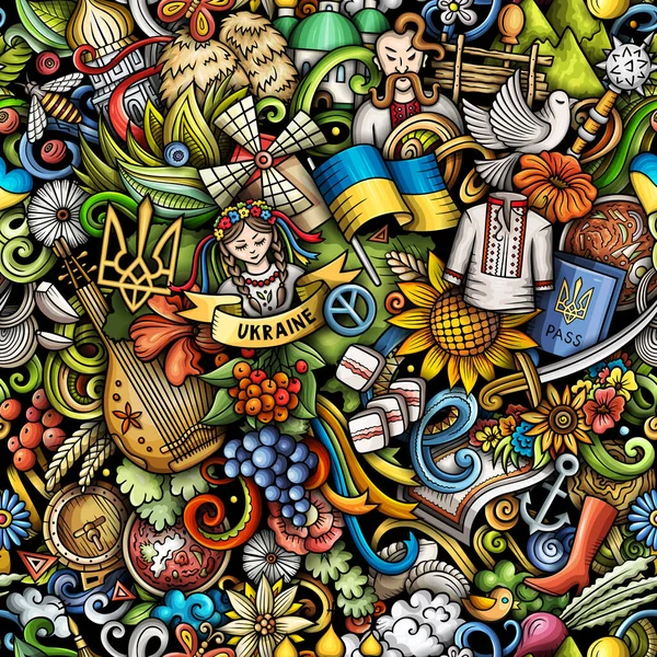 Cartoon doodles Ukraine seamless pattern — Stok fotoğraf