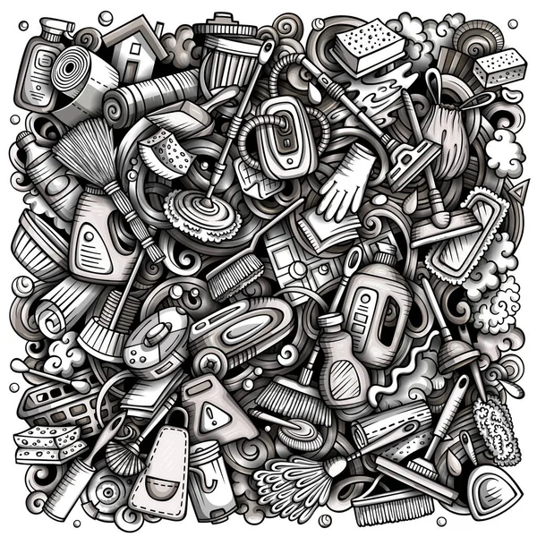 Limpeza Mão Desenhada Raster Doodles Ilustração Design Cartaz Limpeza Elementos — Fotografia de Stock