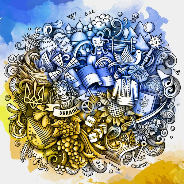 Ilustracja Bazgrołów Ukrainy Zabawny Ukraiński Design Kreatywna Rastrowa Przeszłość Elementami — Zdjęcie stockowe