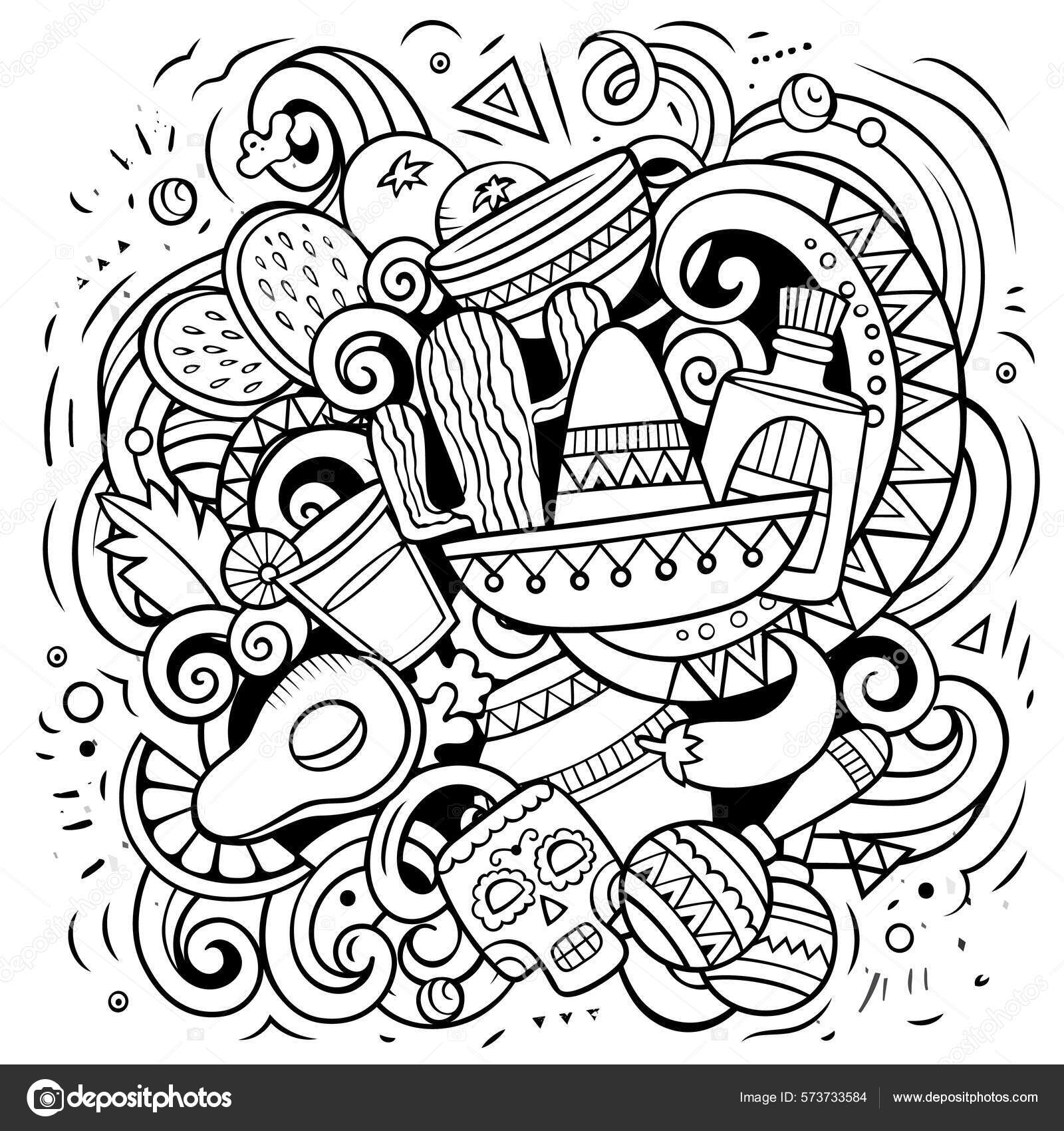 Image vectorielle Illustration Vectorielle Gribouillage Dessin Animé  Mexique Composition Détaillée Sommaire Avec par ©3dsparrow - 573733584, image size:1600x1700