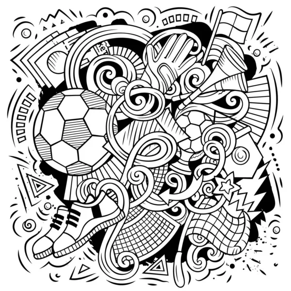 Dibujos Animados Vector Garabatos Ilustración Fútbol Arte Línea Detallado Con — Archivo Imágenes Vectoriales