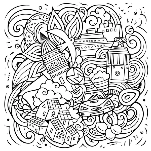 Istanbul Cartoon Vector Doodle Illustration Skizzenhafte Detailkomposition Mit Vielen Türkischen — Stockvektor