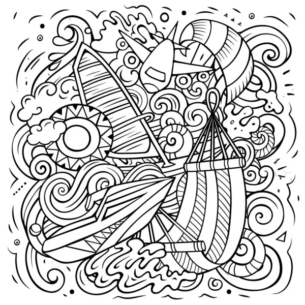 Мальдівські Ілюстрації Векторних Каракулів Скетч Детальна Композиція Великою Кількістю Екзотичних — стоковий вектор