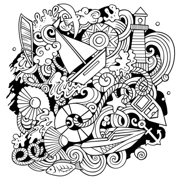 Marine Handgezeichnete Vektor Doodles Illustration Sommer Elemente Und Objekte Cartoon — Stockvektor