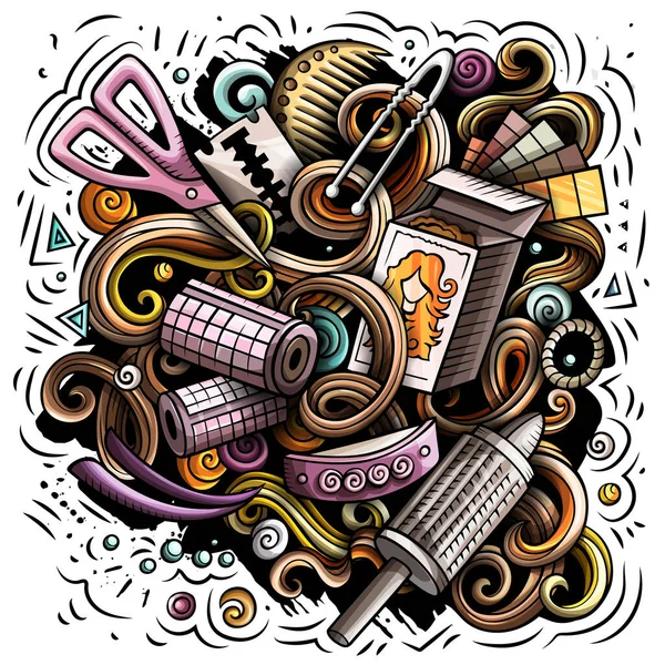 Hair Salon Απεικόνιση Ράστερ Κινουμένων Σχεδίων Πολύχρωμη Λεπτομερή Σύνθεση Πολλά — Φωτογραφία Αρχείου