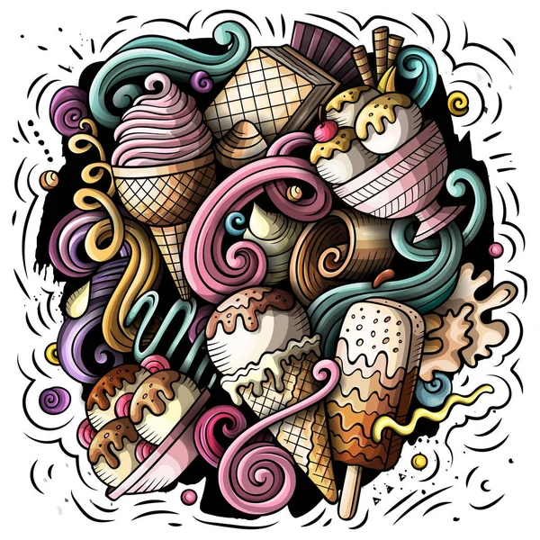 Ice Cream Cartoon Raster Illustration Colorful Detailed Composition Lot Sweet — Stock Photo, Image