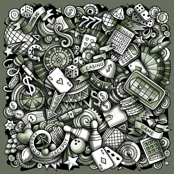 Casino Hand Drawn Raster Doodles Illustration Gambling Elements Objects Cartoon — Stock Photo, Image