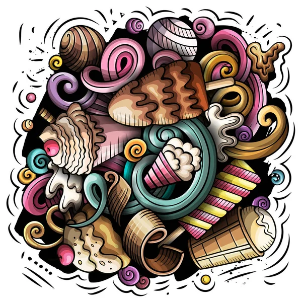 Sorvete Desenho Animado Raster Ilustração Composição Detalhada Colorida Com Muitos — Fotografia de Stock