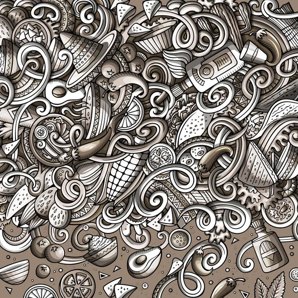 Cartoon Niedlichen Doodles Handgezeichneten Mexikanischen Essen Rahmen Design Monochrom Detailliert — Stockfoto