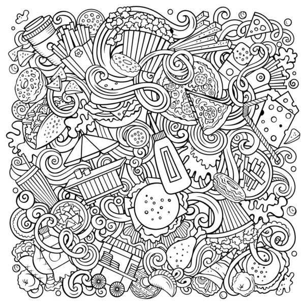 Ilustração Doodles Vetoriais Desenhados Mão Fastfood Design Cartaz Comida Rápida — Vetor de Stock