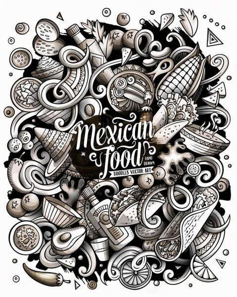Meksika Yemeği Eliyle Çizilmiş Vektör Çizimi Mutfak Posteri Tasarımı Meksika — Stok Vektör