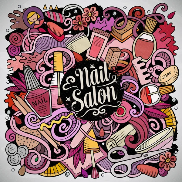 Nail Salon Desenho Mão Doodles Vetor Ilustração Design Cartaz Manicure —  Vetores de Stock