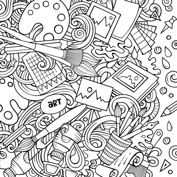 Cartoon Vector Doodles Art Card Line Art Detailed Lots Objects — Wektor stockowy