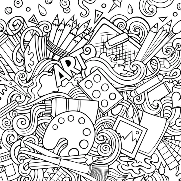 Cartoon Vector Doodles Art Card Line Art Detailed Lots Objects — Stockvector