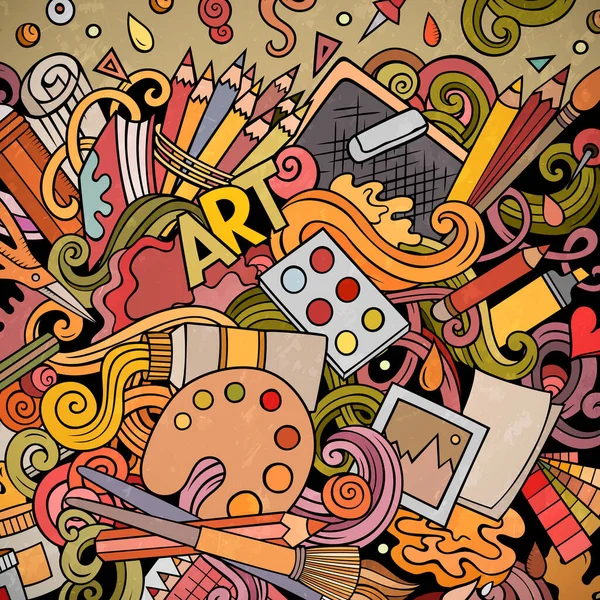 Cartoon Vector Doodles Art Card Colorful Detailed Lots Objects Illustration — ストックベクタ