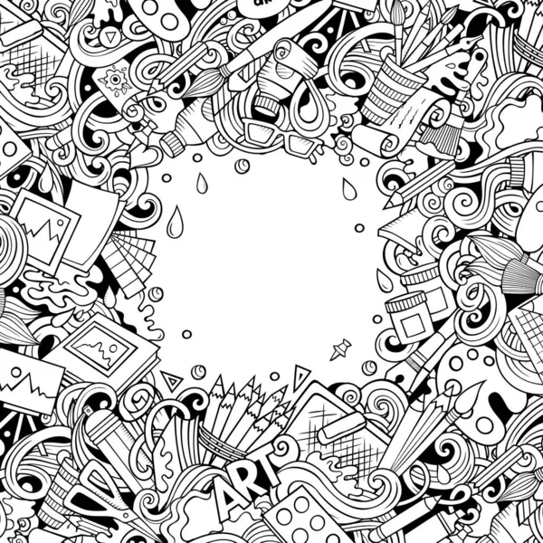 Cartoon Vector Doodles Kunstkaart Line Art Gedetailleerd Met Veel Objecten — Stockvector