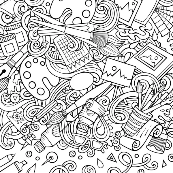 Cartoon Vector Doodles Art Card Line Art Detailed Lots Objects — Archivo Imágenes Vectoriales