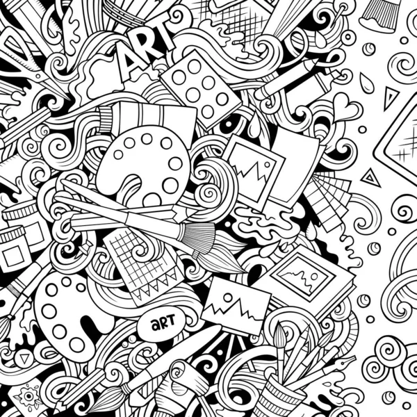 Cartoon Vector Doodles Kunstkaart Line Art Gedetailleerd Met Veel Objecten — Stockvector