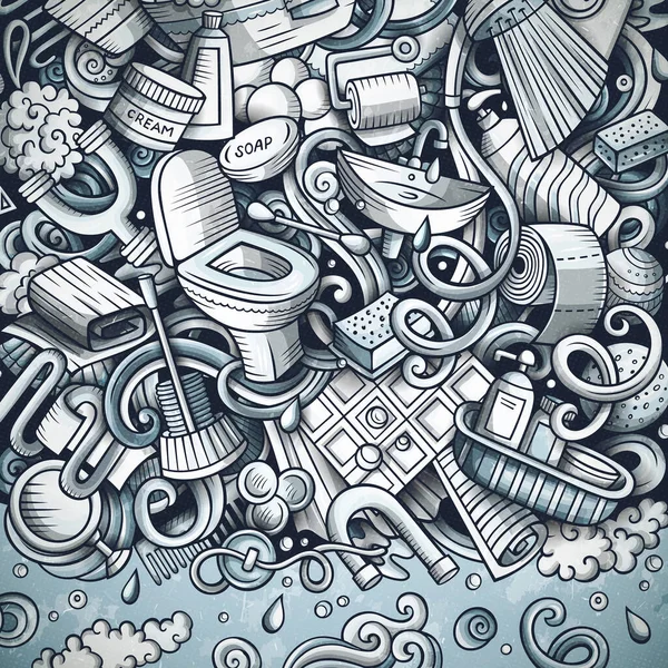 Ручной Рисунок Векторных Каракулей Ванной Дизайн Каркаса Ванной Комнаты Элементы — стоковый вектор