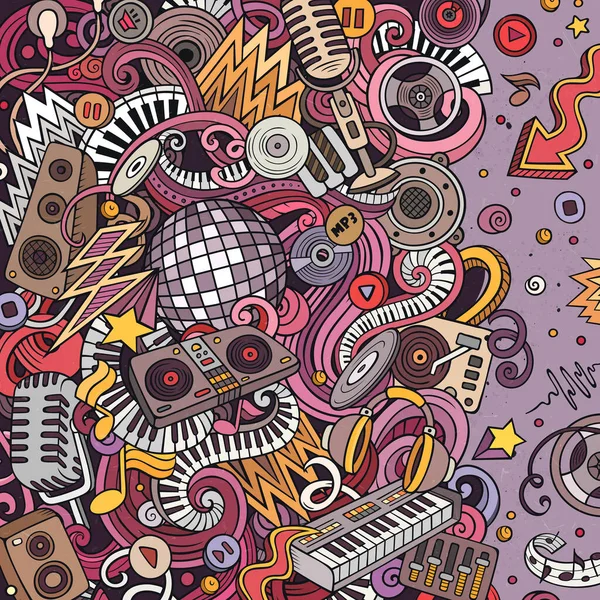 Cartoon Vecteur Gribouille Cadre Musique Disco Coloré Détaillé Avec Beaucoup — Image vectorielle