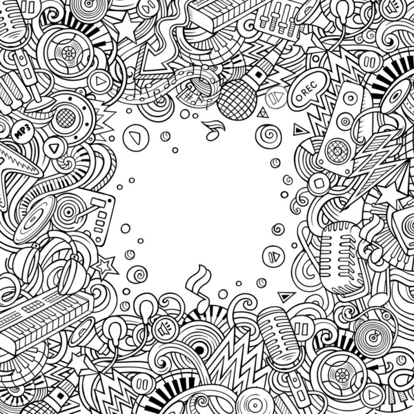 Cartoon Vecteur Gribouille Cadre Musique Disco Art Linéaire Détaillé Avec — Image vectorielle