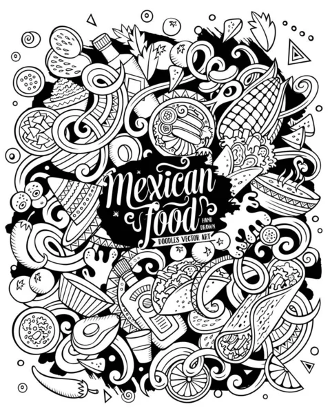 Mexican Food Hand Drawn Vector Doodles Illustration Cuisine Poster Design — Vetor de Stock